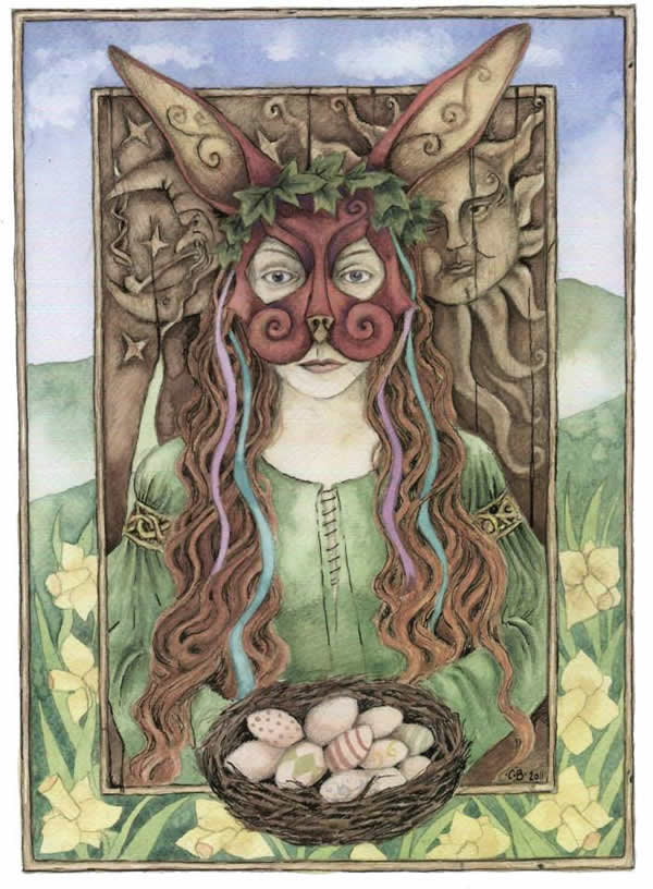 Ostara Hare Lady Greetings Card by Christopher Bell